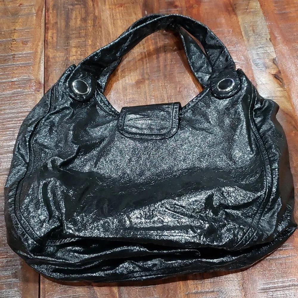 Marc By Marc Jacobs Silver and Black Slouch Hobo Leather Bag